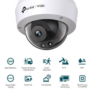 VIGI 3MP IK10 IP Dome Camera 2.8mm lens, IR30m, 12V DC/PoE